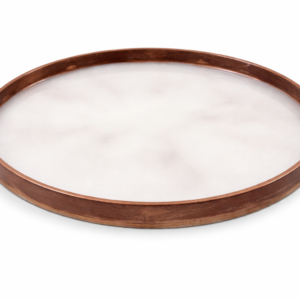 Vassoio rotondo in resina bianco marmo con bordo effetto rame